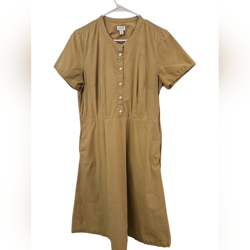 J. CREW FACTORY BUTTON DOWN SHIRT DRESS IN COTTON POPLIN. SIZE 8. OLIVE GREEN.